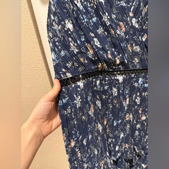 Lulu's Navy Floral Tiered Maxi Dress with Black Shoulder Ties - Picture 13 of 15